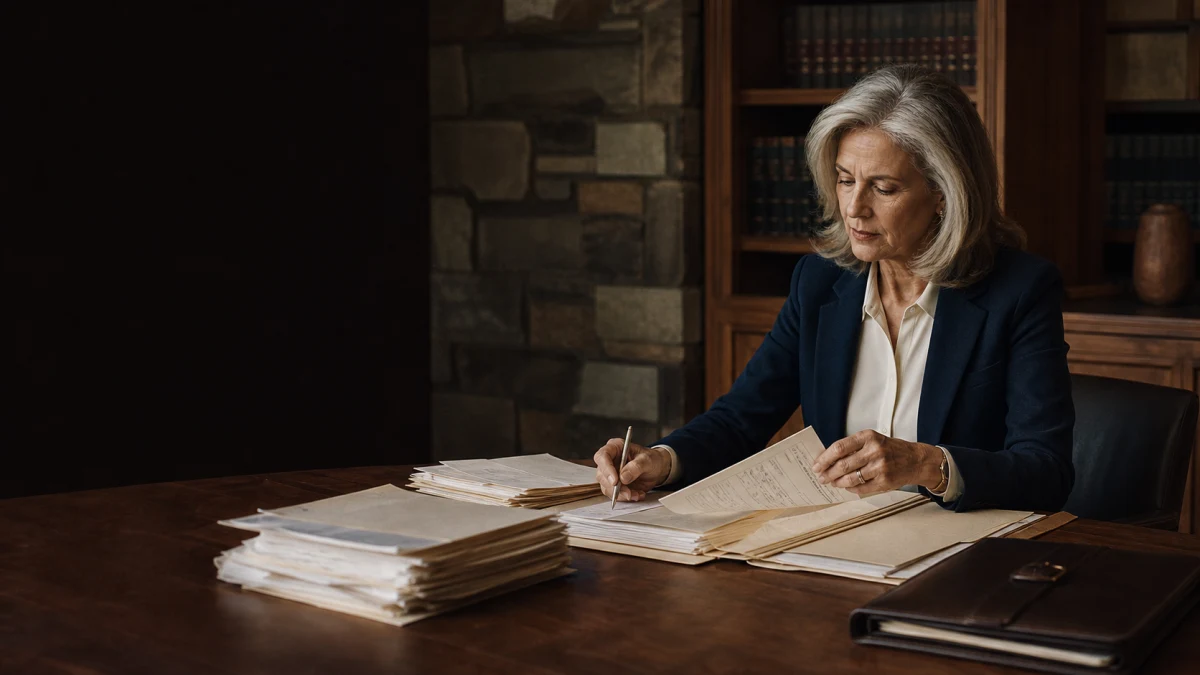 A case manager maps intake stages while comparing a prospect interview with supporting records.